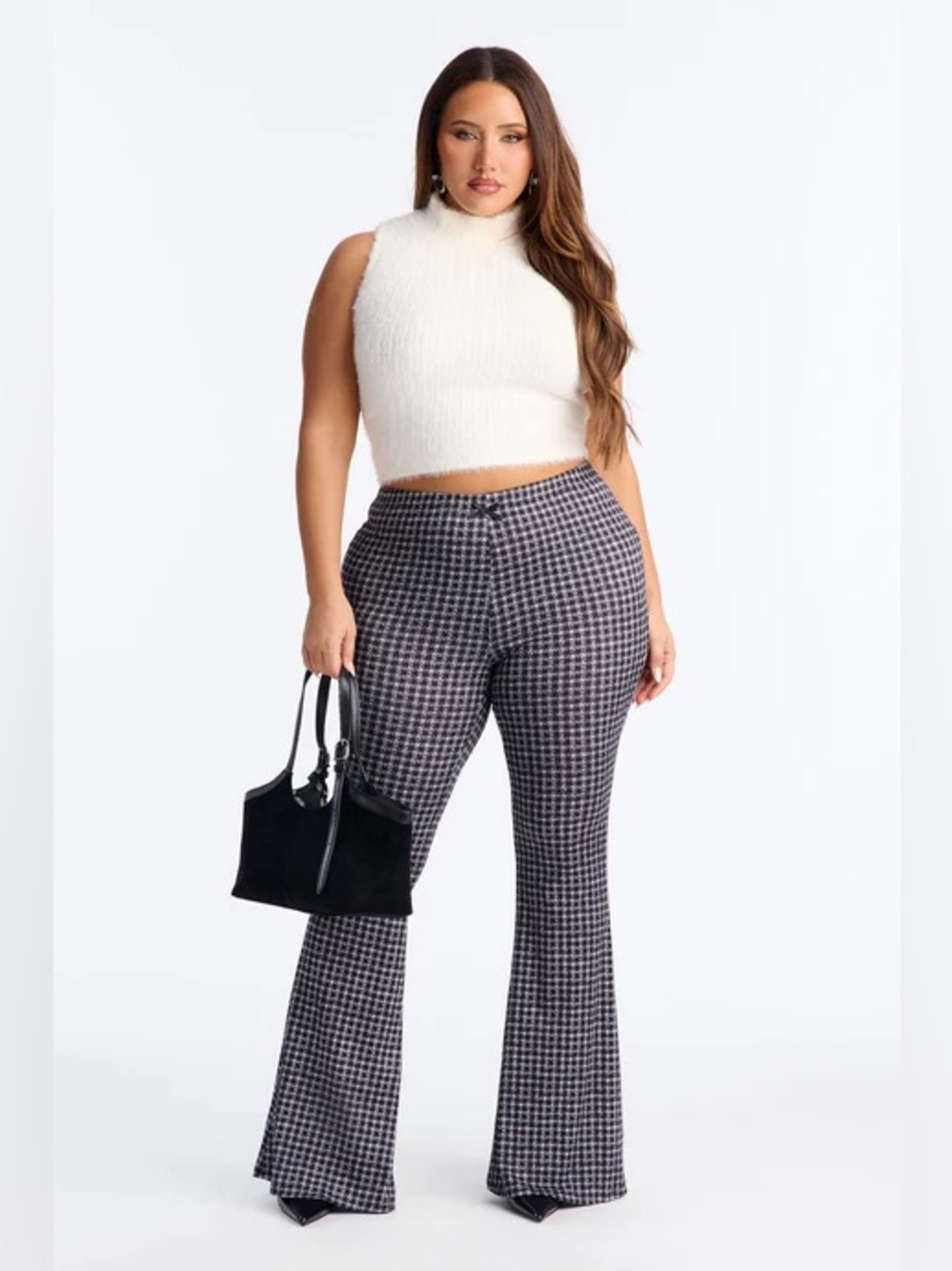 Fashion Nova Black & White Gingham Flare Pants